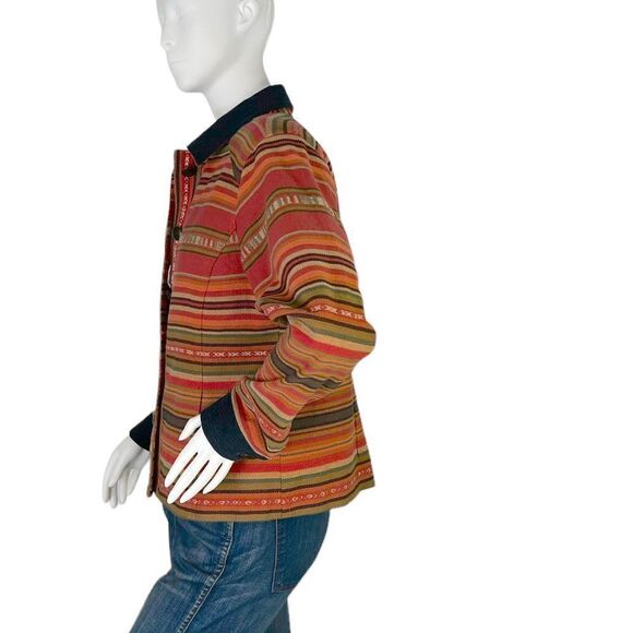 Coldwater Creek Red Orange Saltillo Style Striped Southwestern Jacket Size M - Picture 7 of 10